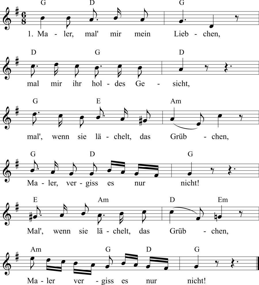 Musiknoten zum Lied - Das Gemälde