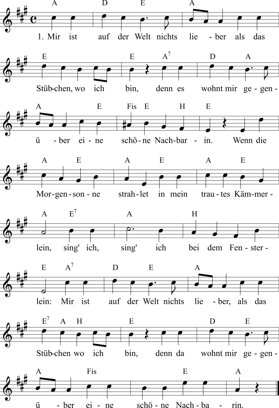 Musiknoten zum Lied - Die schöne Nachbarin