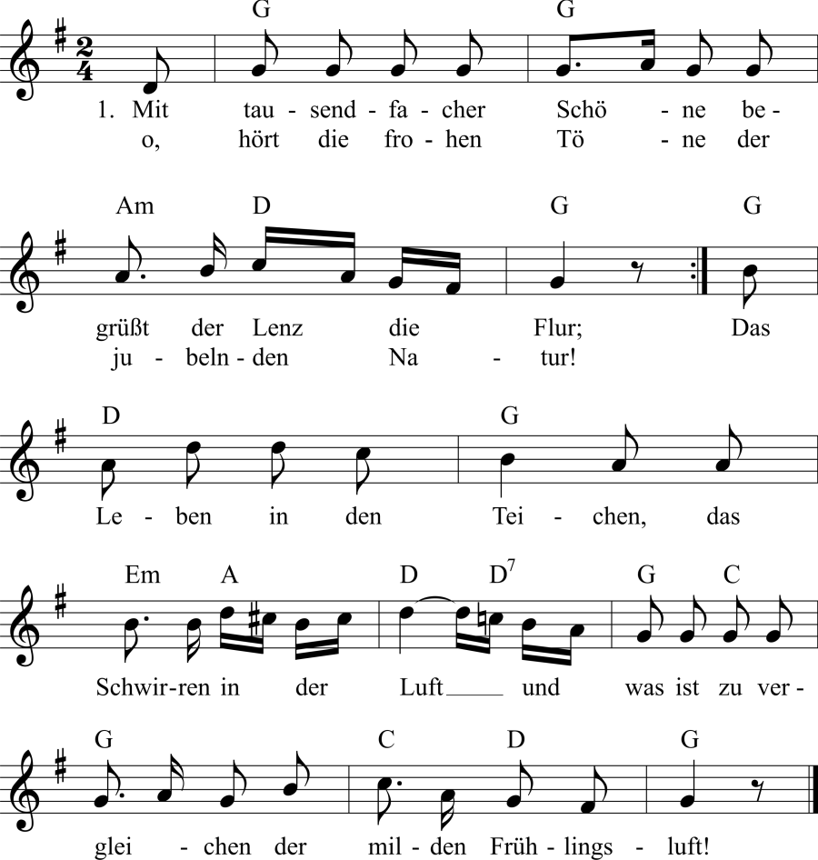 Musiknoten zum Lied - Mit tausendfacher Schöne begrüßet der Lenz die Flur