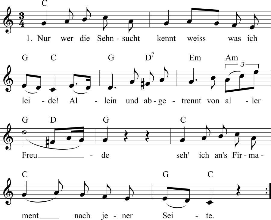 Musiknoten zum Lied - Sehnsucht