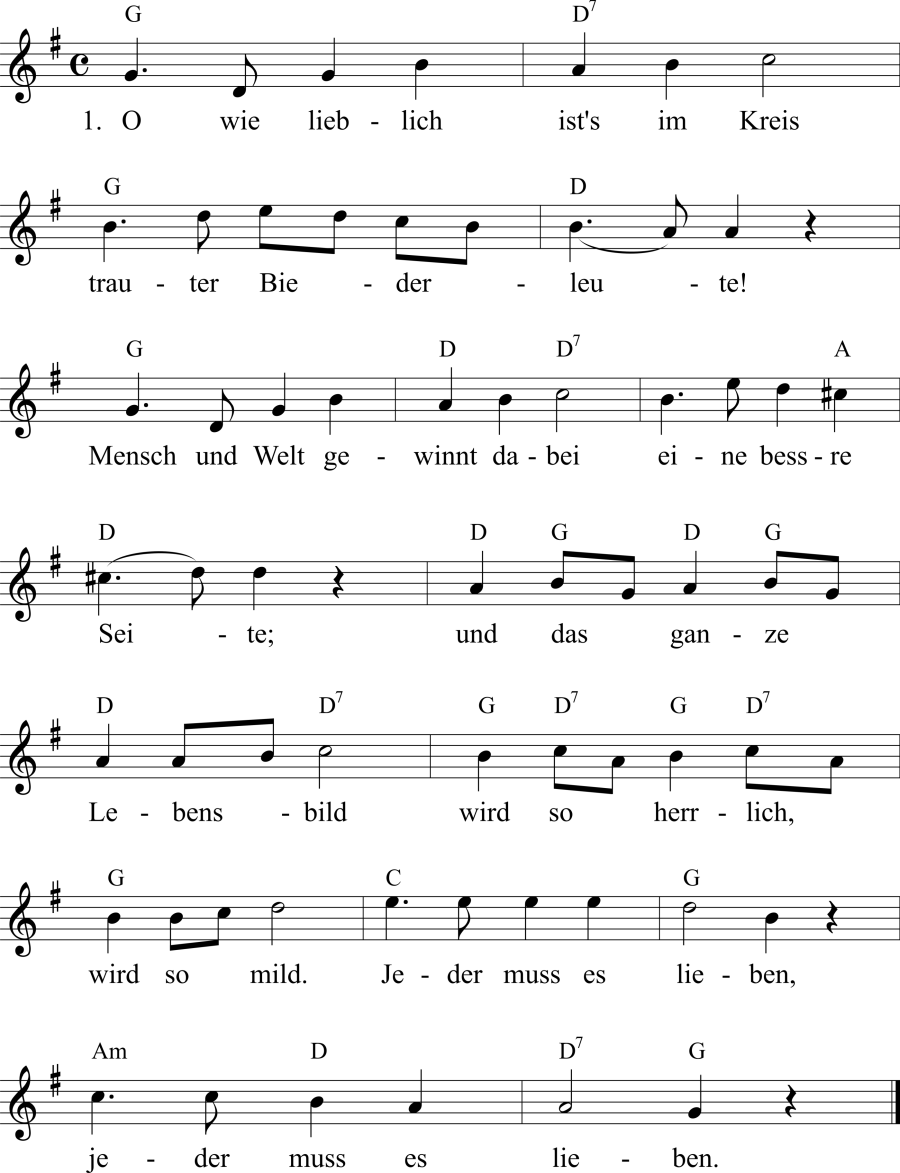 Musiknoten zum Lied - O, wie lieblich ist's im Kreis