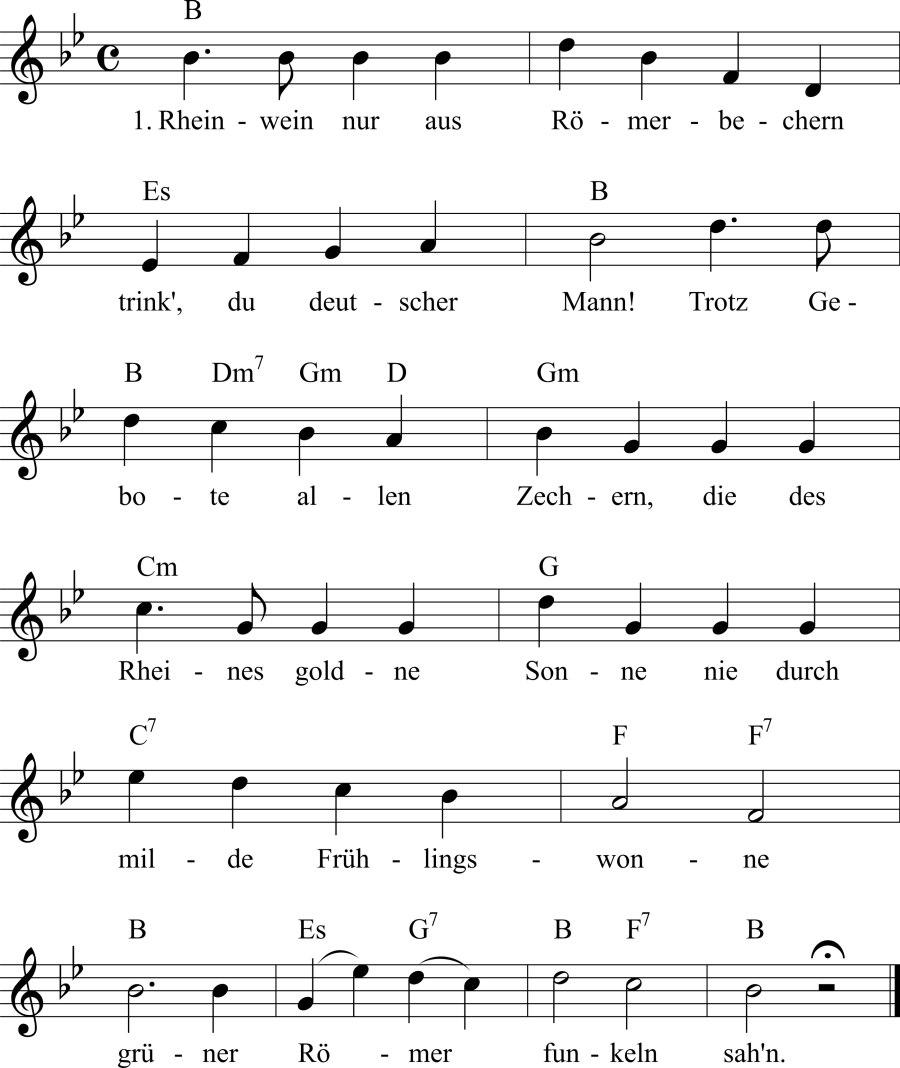 Musiknoten zum Lied - Rheinwein nur aus Römerbechern