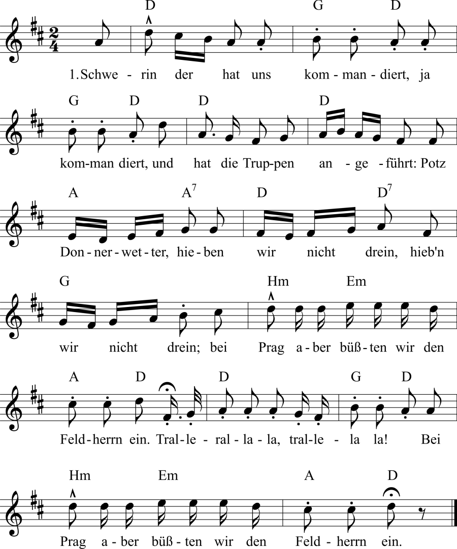 Musiknoten zum Lied - Auf die Schlacht bei Torgau