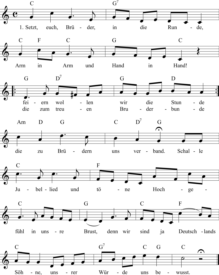 Musiknoten zum Lied - Setzt euch Brüder in die Runde
