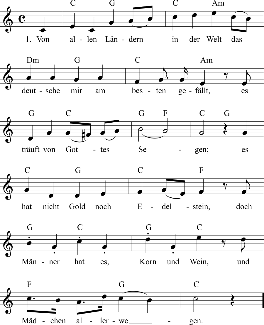 Musiknoten zum Lied - Von allen Ländern in der Welt