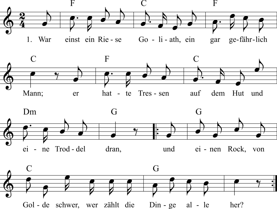 Musiknoten zum Lied - Goliath und David