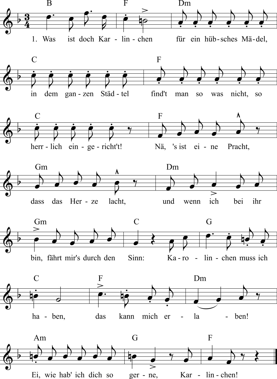 Musiknoten zum Lied - Der Leichtsinn