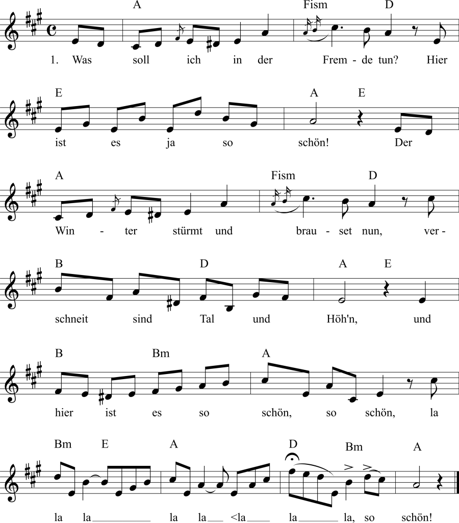 Musiknoten zum Lied - Was soll ich in der Fremde tun?