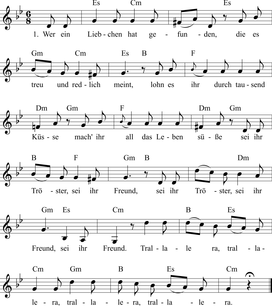 Musiknoten zum Lied - Wer ein Liebchen hat gefunden