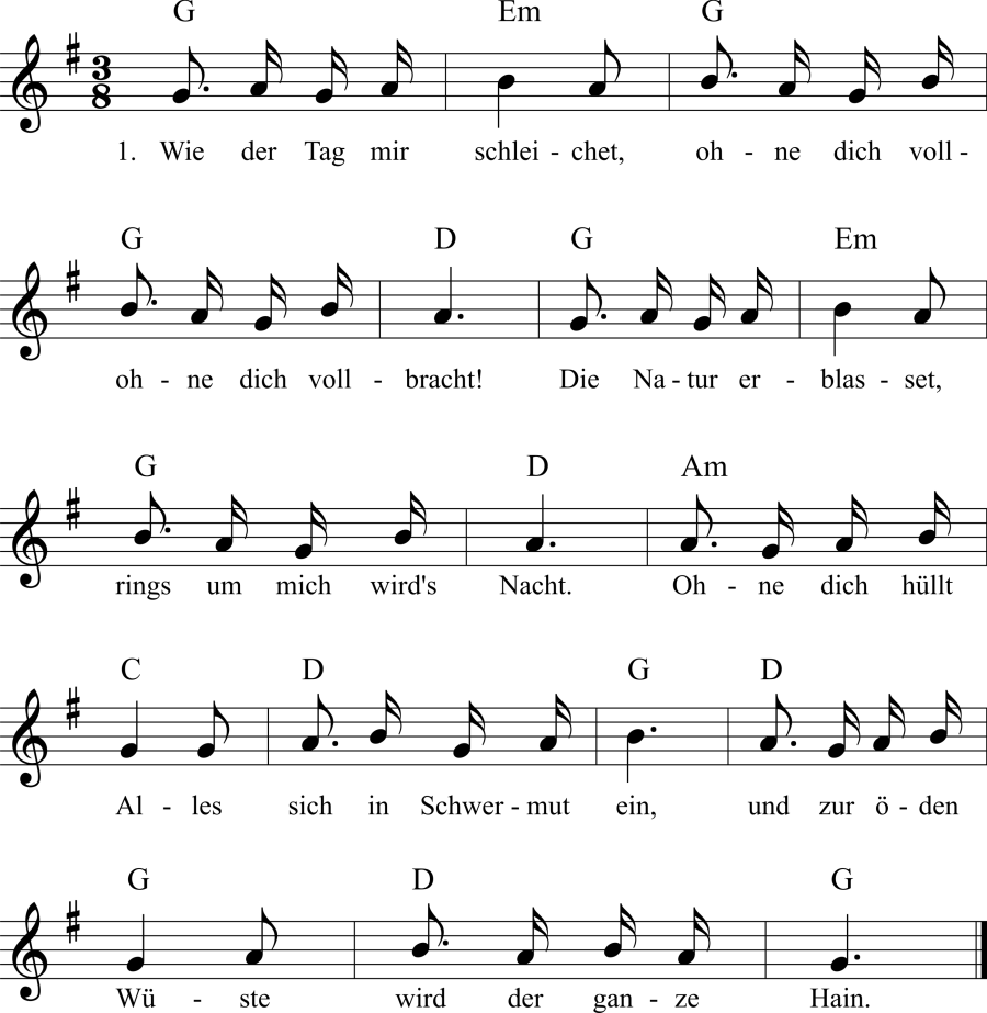 Musiknoten zum Lied - Wie der Tag mir schleichet