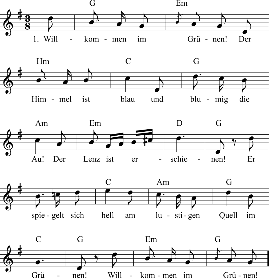 Musiknoten zum Lied - Willkommen im Grünen!