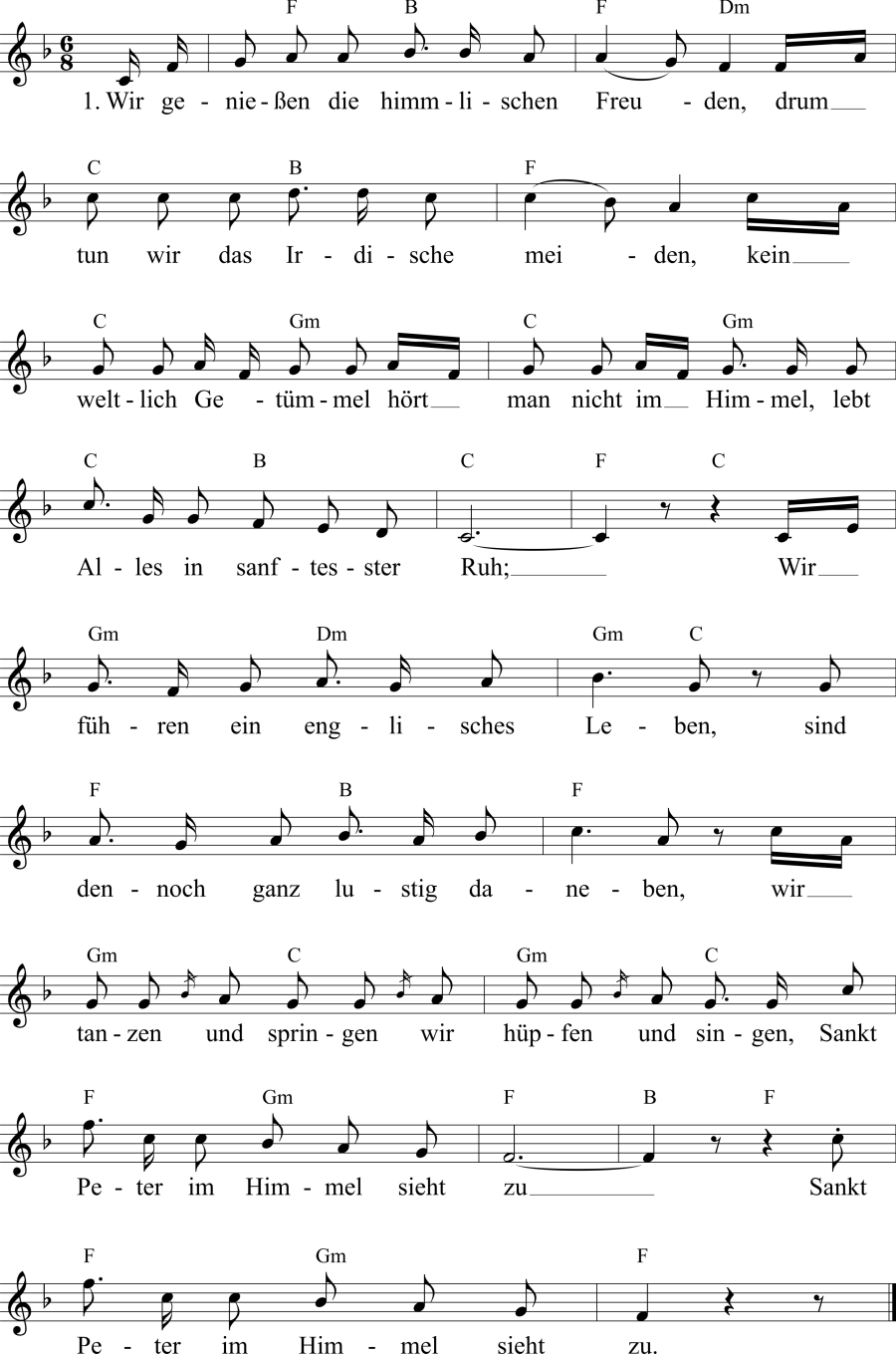 Musiknoten zum Lied - Der Himmel hängt voll Geigen