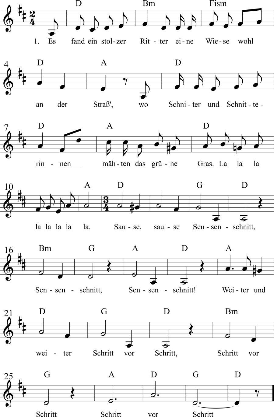 Musiknoten zum Lied - Die Schnitterinnen