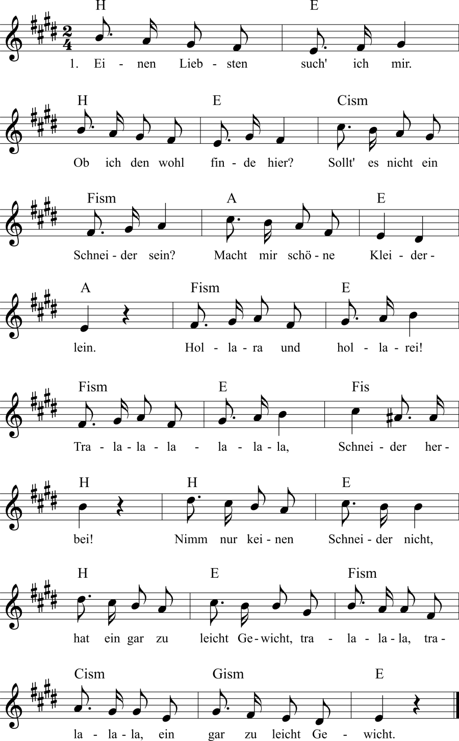 Musiknoten zum Lied - Das Mädchen sucht einen Liebsten