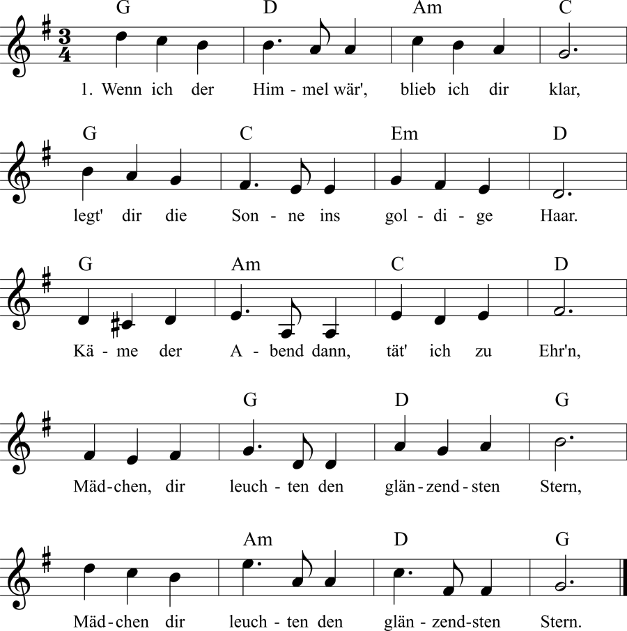 Musiknoten zum Lied - Wenn ich der Himmel wär'