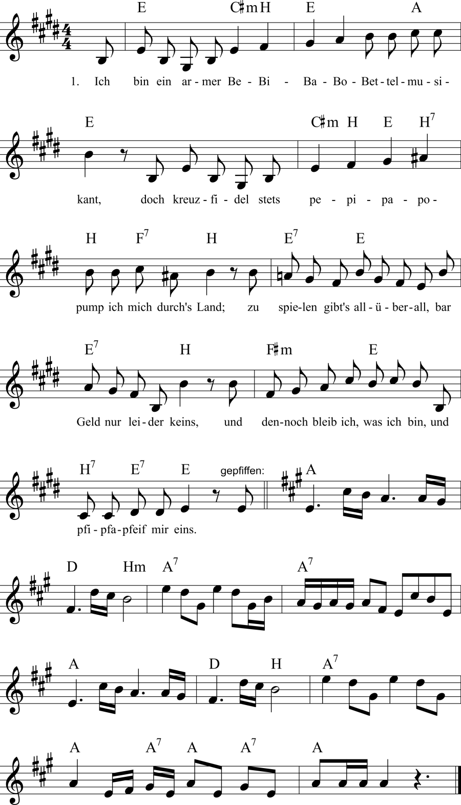 Musiknoten zum Lied - Lumpenlied