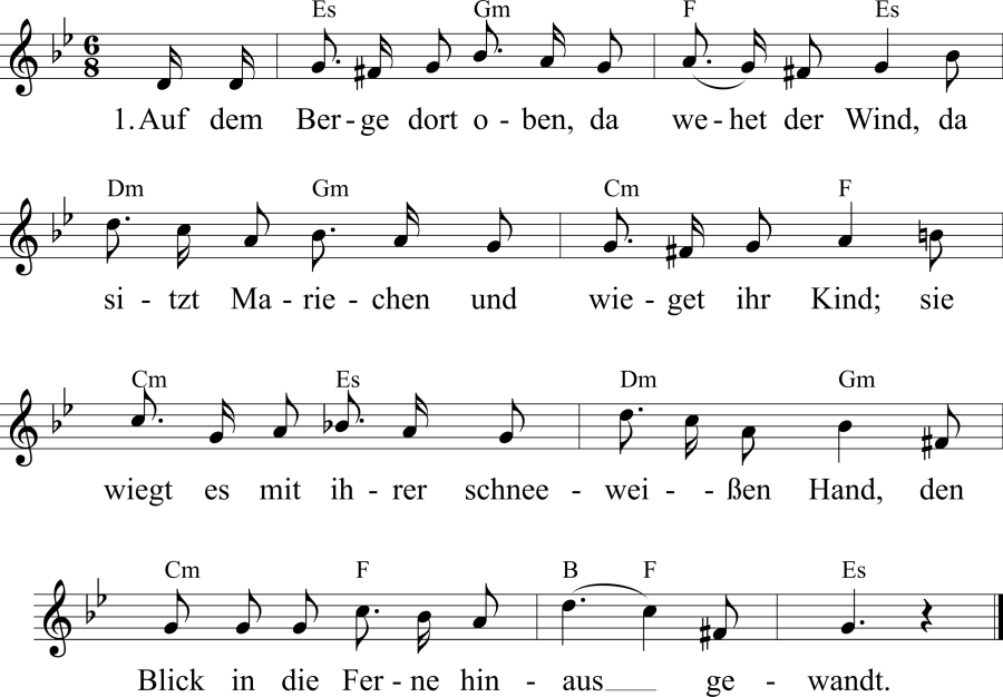 Musiknoten zum Lied - Auf dem Berge dort oben, da wehet der Wind