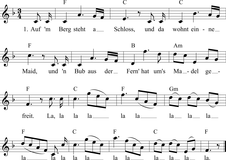 Musiknoten zum Lied - Auf'm Berg steht a Schloss