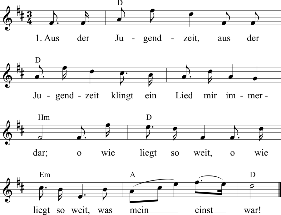 Musiknoten zum Lied - Aus der Jugendzeit