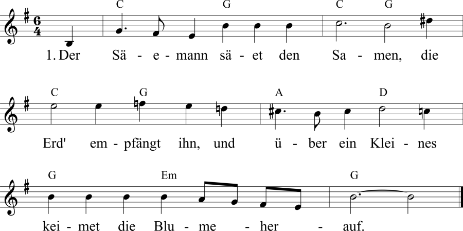 Musiknoten zum Lied - Der Säemann säet den Samen