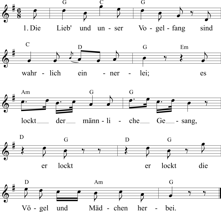 Musiknoten zum Lied - Der Vogelsteller