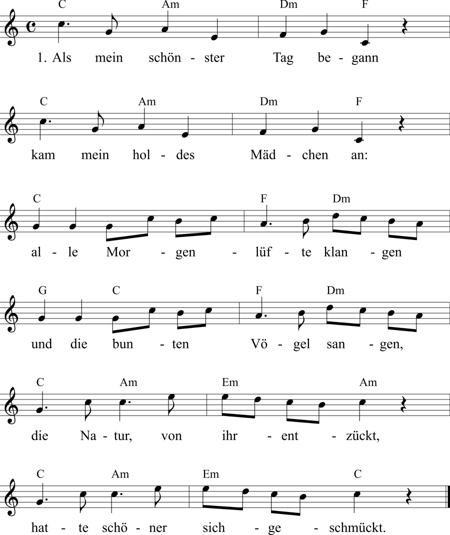 Musiknoten zum Lied - Als mein schönster Tag begann