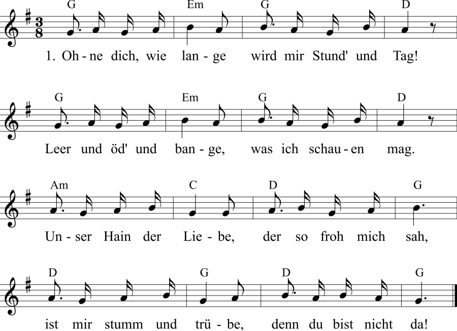 Musiknoten zum Lied - Sehnsucht