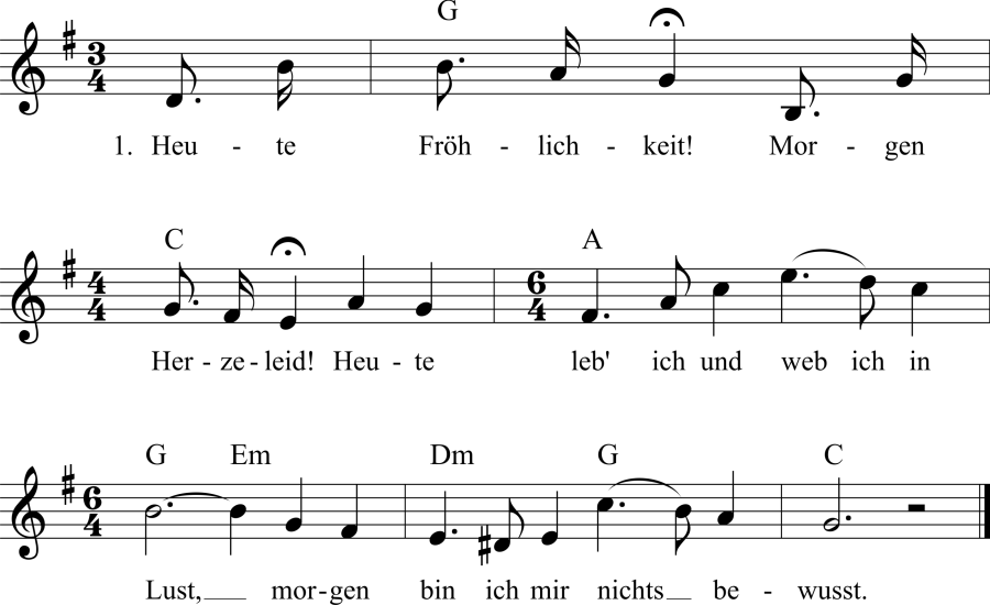 Musiknoten zum Lied - Heute und Morgen