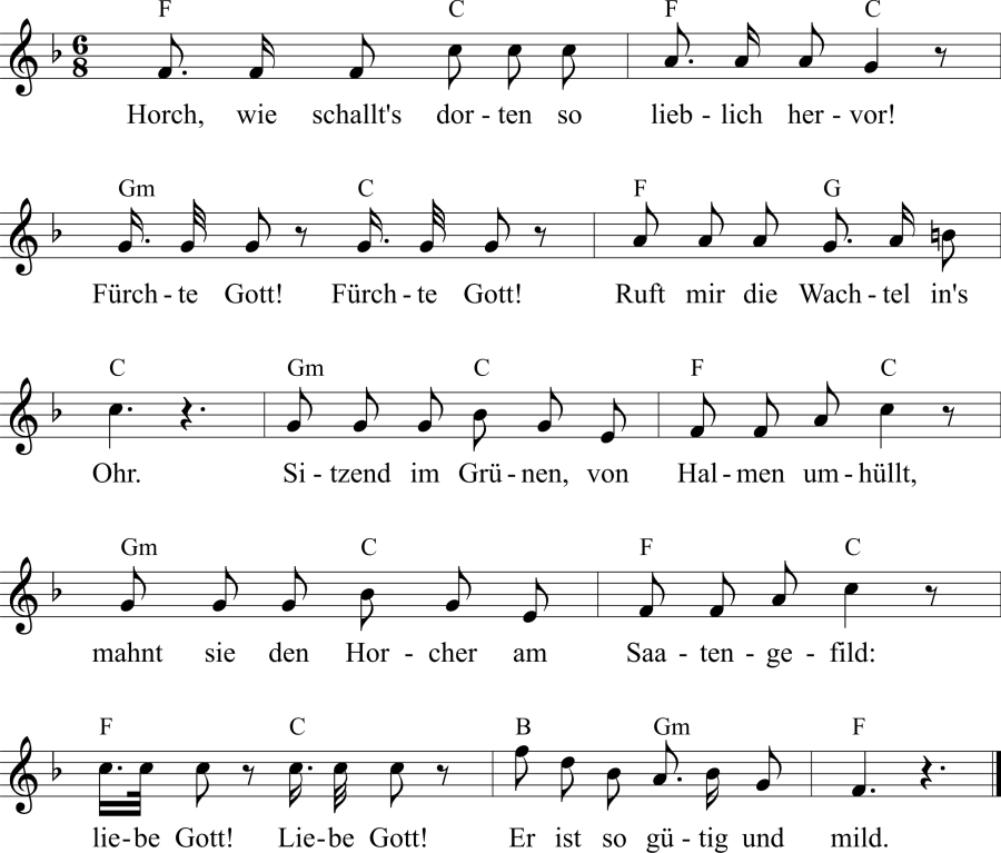 Musiknoten zum Lied - Der Wachtelschlag