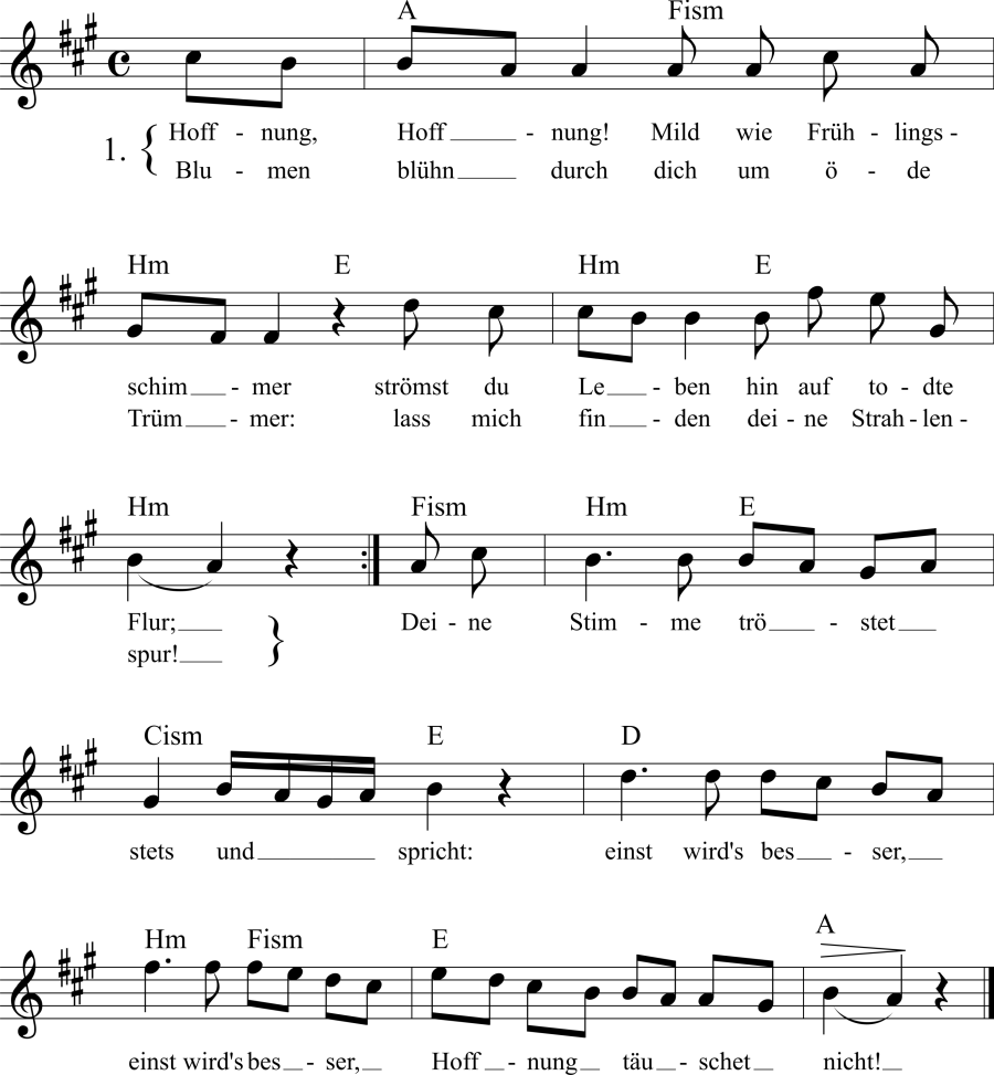Musiknoten zum Lied - Hoffnung