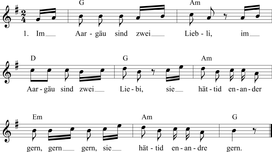 Musiknoten zum Lied - Die Aargauer Lieben (Erk)
