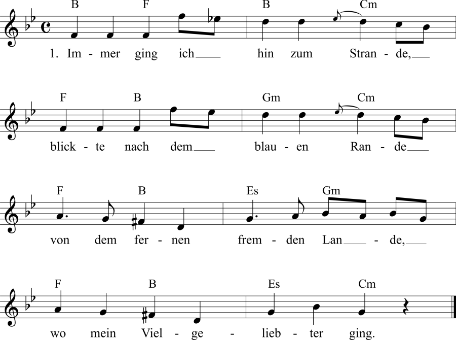 Musiknoten zum Lied - Immer ging ich hin zum Strande