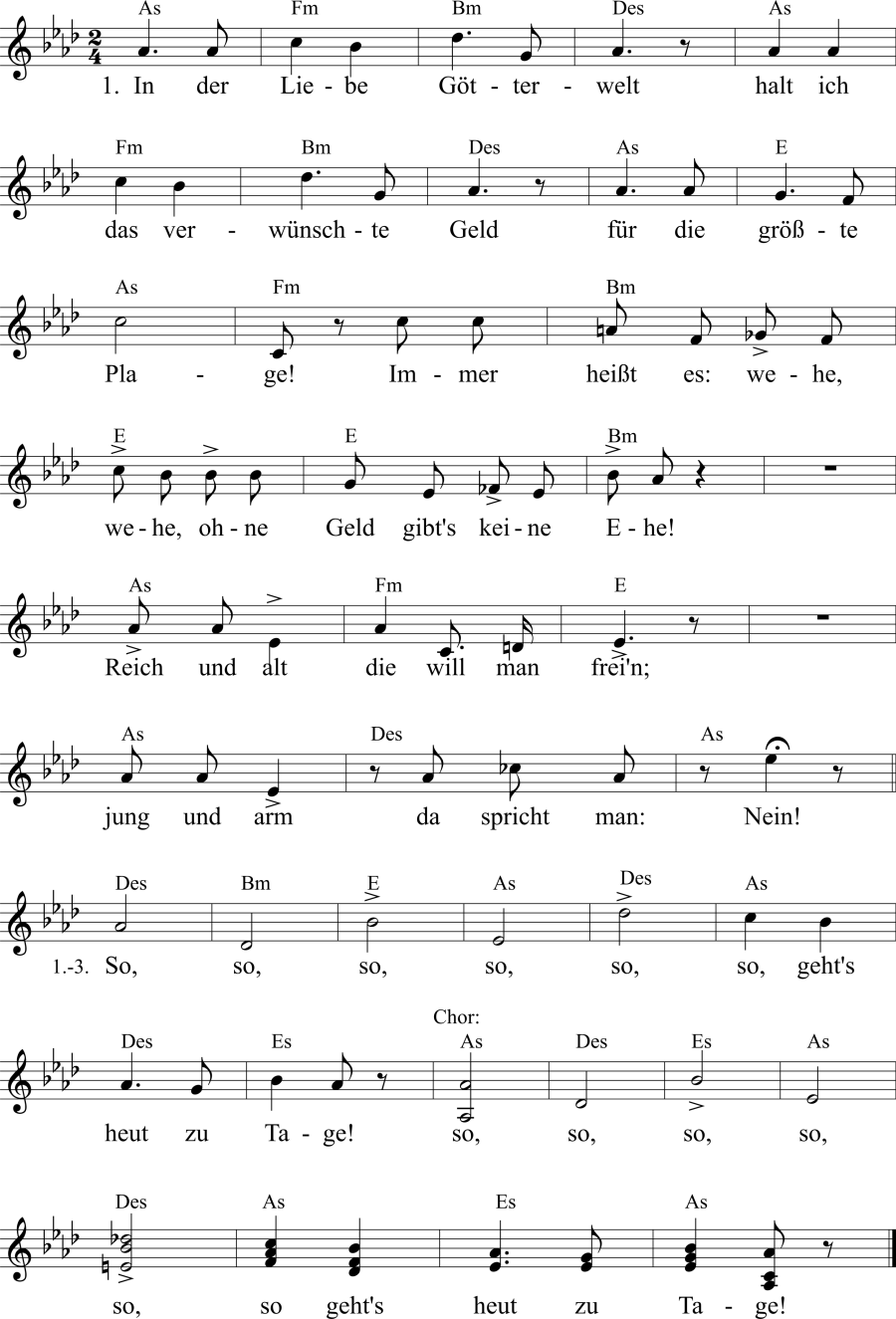 Musiknoten zum Lied - Heut zu Tage