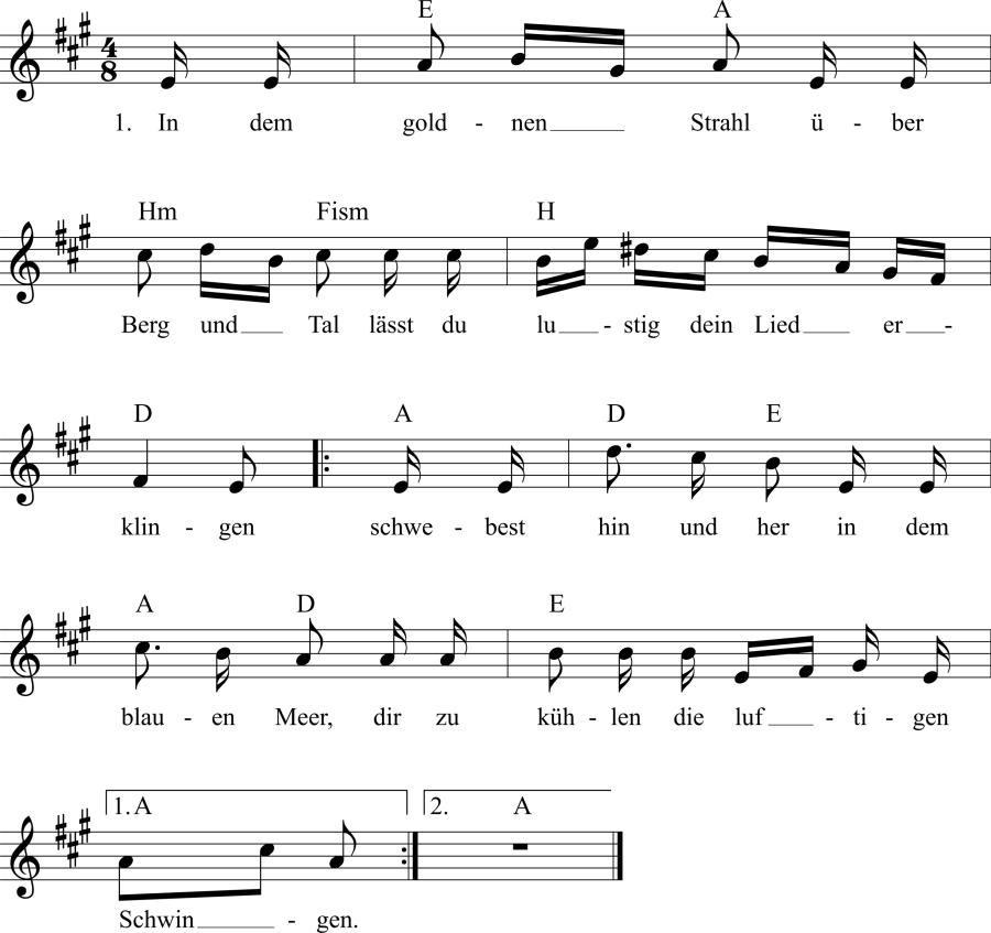 Musiknoten zum Lied - Dem Vogel in der Luft