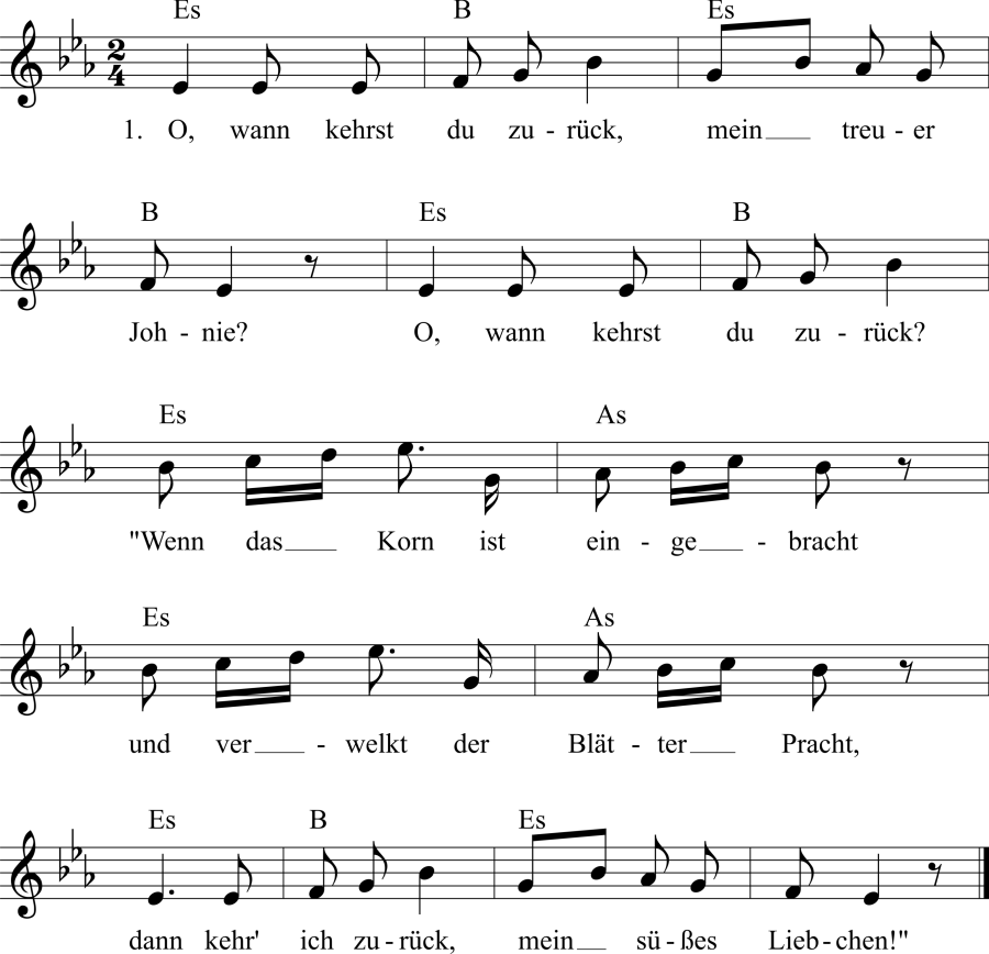 Musiknoten zum Lied - Der treue Johnie