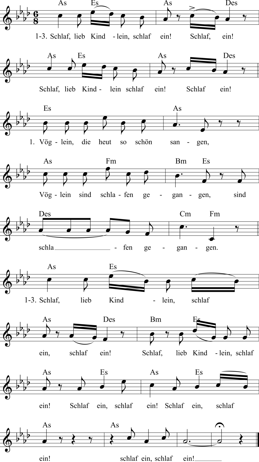 Musiknoten zum Lied - Wiegenlied