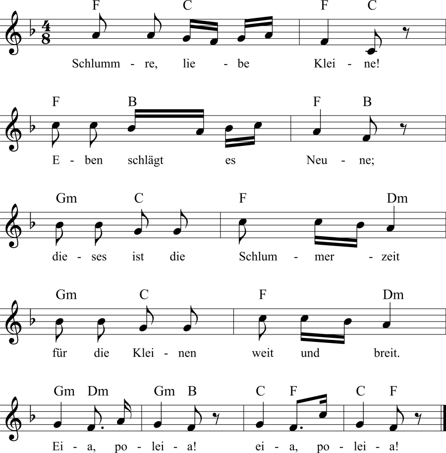 Musiknoten zum Lied - Schlummre, liebe Kleine