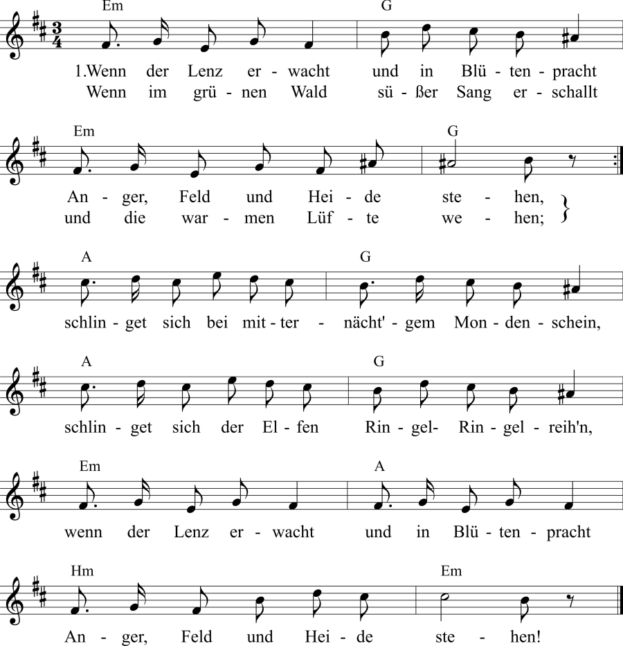 Musiknoten zum Lied - Wenn der Lenz erwacht