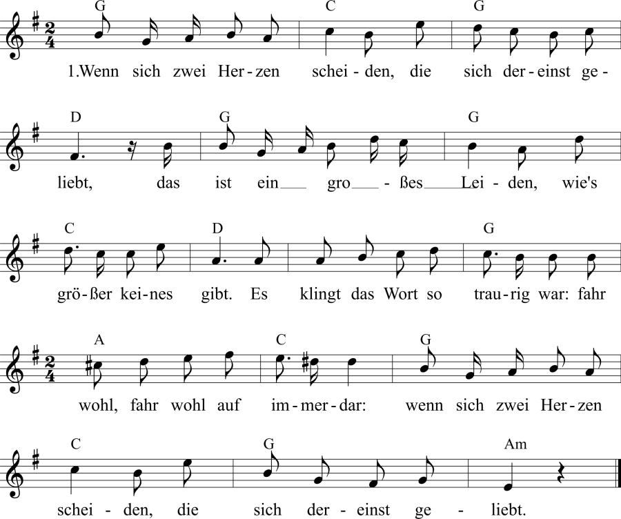 Musiknoten zum Lied - Wenn sich zwei Herzen scheiden