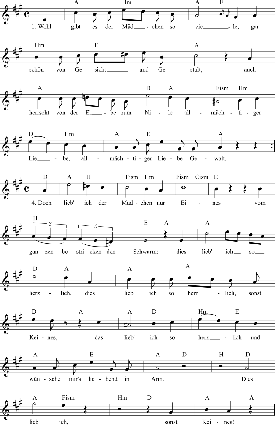 Musiknoten zum Lied - Das Geständnis