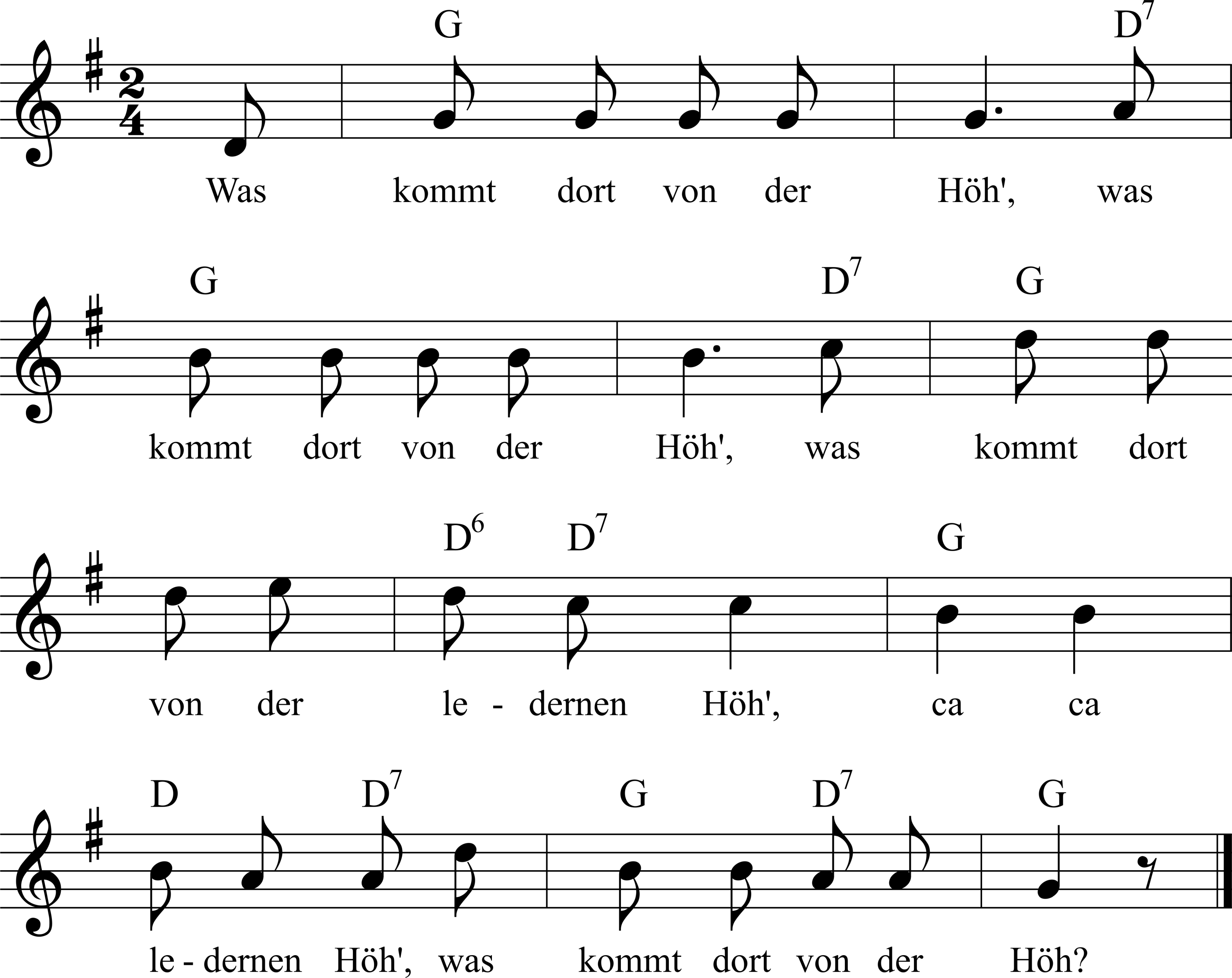 Was kommt dort von der Höh' - Noten, Liedtext, MIDI, Akkorde
