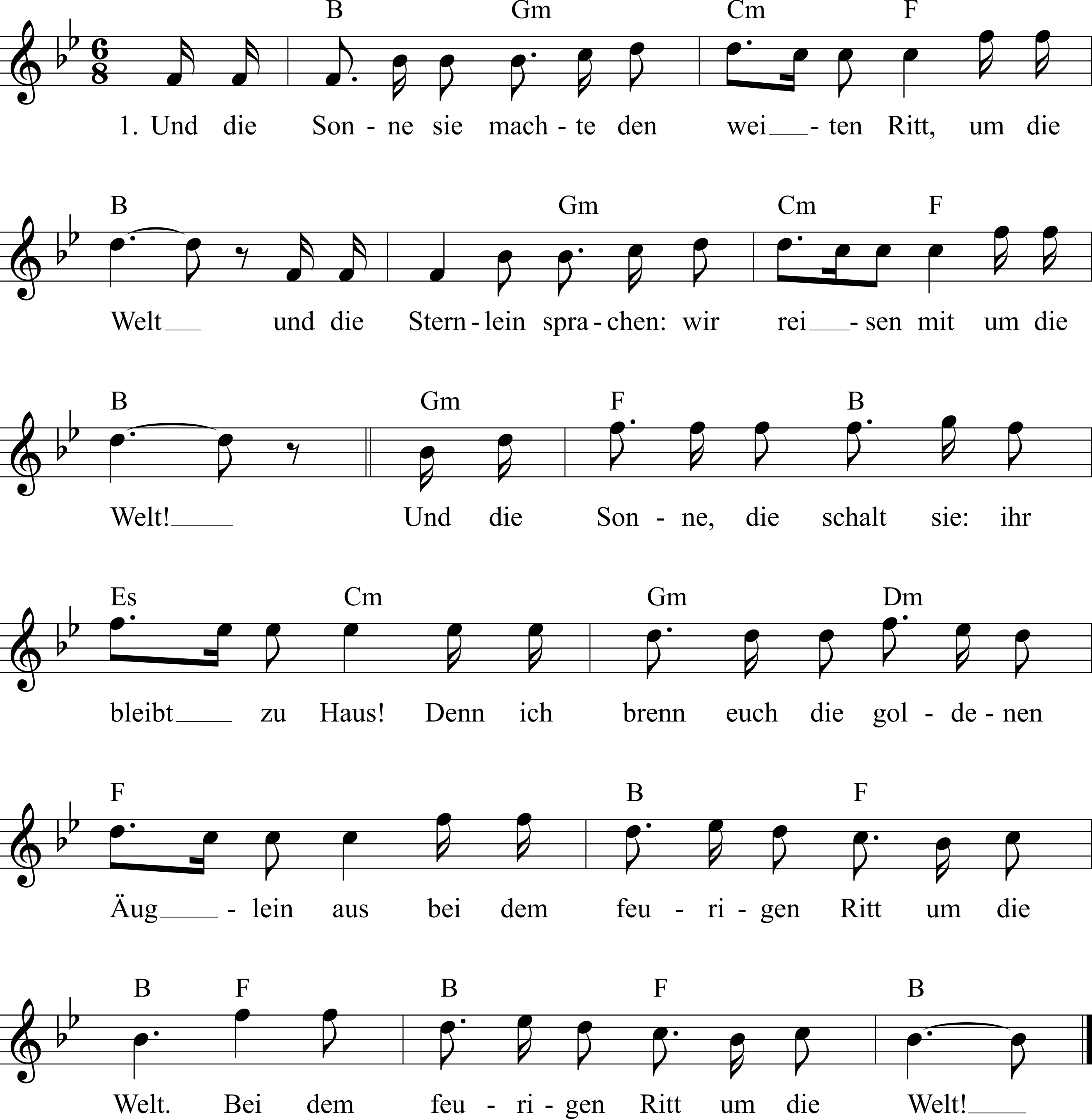 Sonne, Mond und Sterne Noten, Liedtext, MIDI, Akkorde